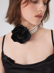 FLOWER & FAUX PEARL LAYERED CHOKER NECKLACE
