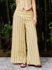 Cotton-blend Striped Knotted Wide Leg Trousers