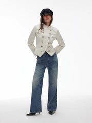 Napoleon Cotton-blend Stand Collar Double Breasted Jacket With Metal Detail