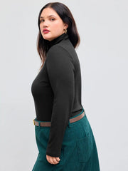 Solid High Neck Jersey Long Sleeve Tee Curve & Plus