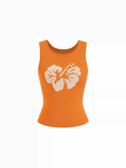 Knit Linen-blend Floral Graphic Jacquard Tank Top