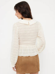 Peter Pan Collar Ruffled Lantern Sleeve Blouse