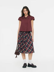 Cotton-blend Mid Rise Plaid A-line Midi Skirt