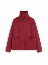 Knit Wool-blend Funnel Neck Pocket Button Oversized Sweater