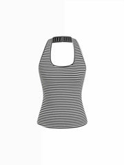 Striped Halter Neck Sleeveless Top & V-neck Short Sleeve Top