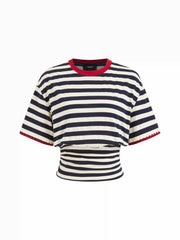 Stripe Color-Blocked Oversized Short Sleeve Top
