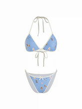 Halter Neckline Animal Graphic Bowknot Triangle Bikini Set
