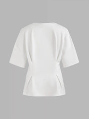 Round Neck Solid Ruched Short Sleeve Tee