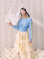 Voluminous Mesh Mid Rise Tulle Tiered Asymmetrical Ruffle Hem Midi Skirt