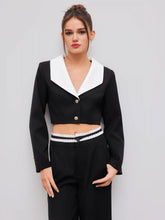 Collar Solid Button Crop Long Sleeve Blazer