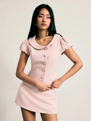 Puff Sleeve Peter Pan Collar Button Front Blouse