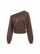 Cotton-blend Horse Graphic Asymmetrical Neck Oversized Sweatshirt