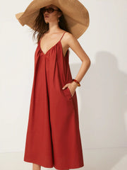 Cotton V-neck Tie Front Flared Maxi Dress