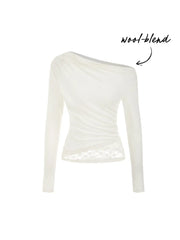 Wool-blend Asymmetrical Neck Lace Long Sleeve Tee