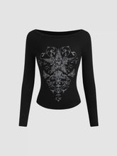 Boat Neck Star Graphic Long Sleeve Tee