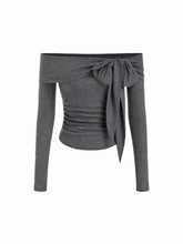 Wool-blend Off-shoulder Bowknot Ruched Top