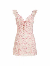 Chiffon Floral Sweetheart Ruffle Sleeve Tie Front A-line Mini Dress