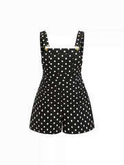 Cotton-blend Polka Dot Buckle Up Romper Curve & Plus