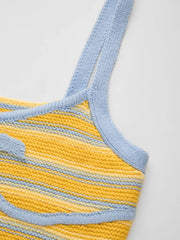 Knit Stripe Bowknot Crop Tank Top