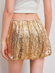 Sequin Low Rise Bubble Hem Mini Skirt