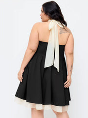 Halter Neck Bowknot A-line Mini Dress Curve & Plus