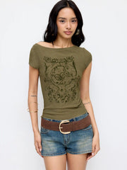 High Stretch Boat Neck Graphic Tee