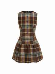Round Neckline Tartan Ruffle Mini Babydoll Dress