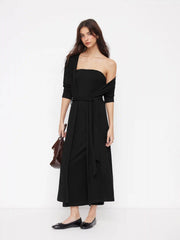 Cotton-blend Coat With Belt & Bandeau Maxi Dress Set