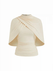 Stand Collar Ruched Wrap Cape Top