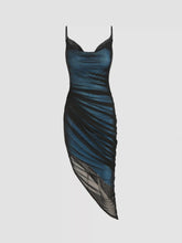Mesh Cowl Neck Ruched Maxi Dress