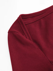 Cotton-blend Boat Neck Solid Ruched Long Sleeve Tee