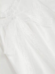 Cotton-blend Peter Pan Collar Puff Sleeve Lace Trim Mini Dress Curve & Plus