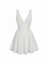 Cotton V-Neck Bowknot Hollow Out Tank Mini Dress