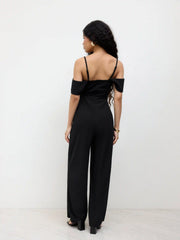 Square Neck Lace Corset Cami Wide Leg Jumpsuit