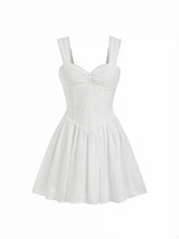 Cotton Broderie Anglaise Sweetheart Ruched Flared Mini Dress