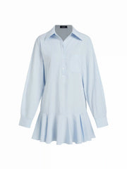 Striped Mid Rise Pleated Knotted Mini Shirt Dress