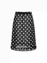 Chiffon Polka Dot Sheer Lettuce Trim Mid Rise A-line Midi Skirt