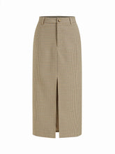 Houndstooth Mid Rise Split Maxi Skirt