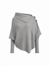 Knit Asymmetrical Neck Poncho Long Sleeve Sweater