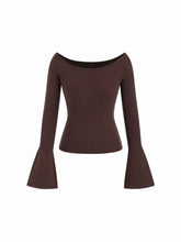 Knit Boat Neck Solid Bell Sleeve Top