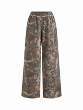 Cotton-blend Mid Rise Elastic Waist Floral Camo Wide Leg Trousers