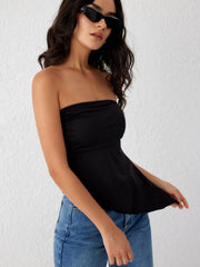 Ruched Asymmetrical Hem Tube Top