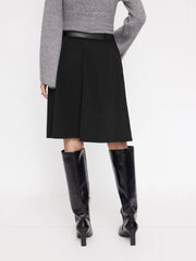 Mid Rise A-line Zipper Midi Skirt With Belt