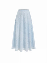 Jacquard Floral Broderie Anglaise Textured A-line Mid Rise Maxi Skirt