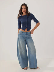 Denim Low Rise Barrel-leg Jeans