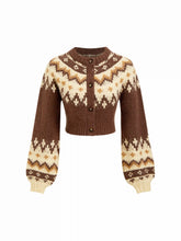 Knit Round Neckline Fair Isle Button Long Sleeve Cardigan
