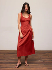 Cotton Scoop Neckline A-line Midi Dress