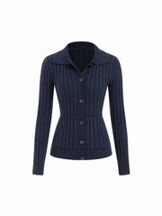 Cable Knit Collar Button Long Sleeve Cardigan
