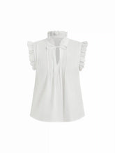 Cotton-blend Stand Collar Lace Panel Ruffled Oversized Blouse Oversized