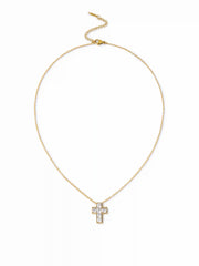 STAINLESS STEEL RHINESTONE DECOR CROSS NECKLACE